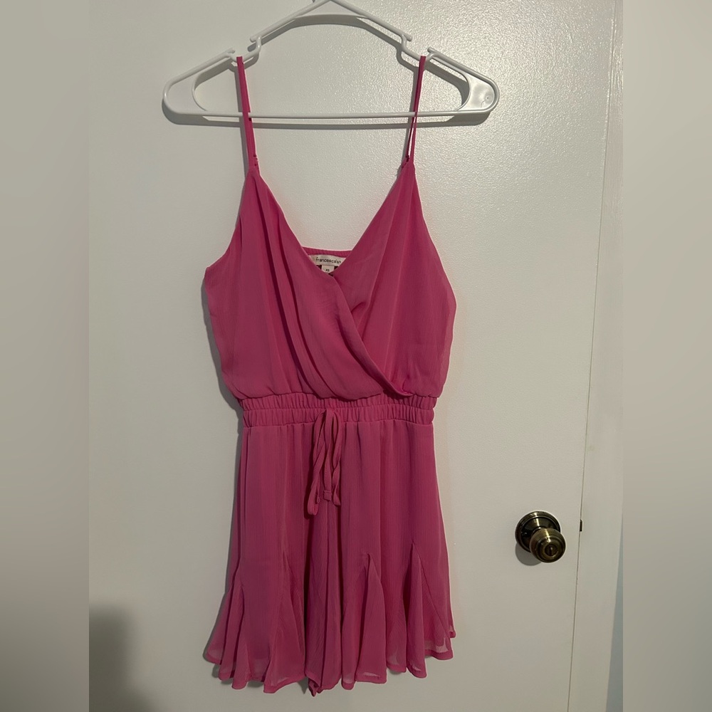 Francesca's Womens NWT V-Neck Ruffle Hem Pink One Piece Romper